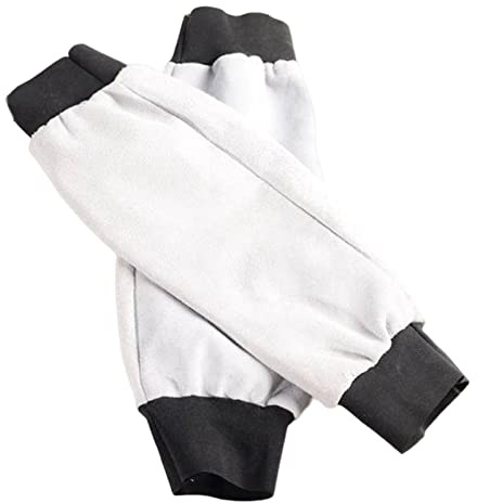 Paowsietiviity Manguitos de soldadura con puño elástico resistente al calor de cuero artificial blanco, 46 cm
