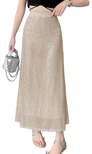 MGizo DtiSpectrum Jupe à Paillettes pour Femme - Coupe Ajustée, Taille Haute, Ligne A, Longueur Cheville, Jupe en Tulle avec Paillettes à L'extérieur et Jupon Opaque
