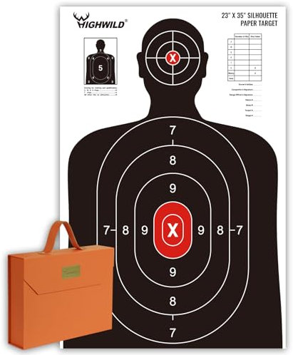 Highwild Shooting Range Silhouette Papier Zielscheibe – 58 x 89 cm – geeignet für Handfeuerwaffen, Gewehre, Luftgewehre, BB-Pistolen (50 Stück, Weiß & Schwarz)