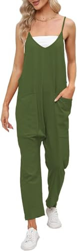 Cegerne Latzhose Damen Arbeitshose Lose Overall Jumpsuit Ärmelloser Latzhosen mit Große Taschen, Armeegrün, M