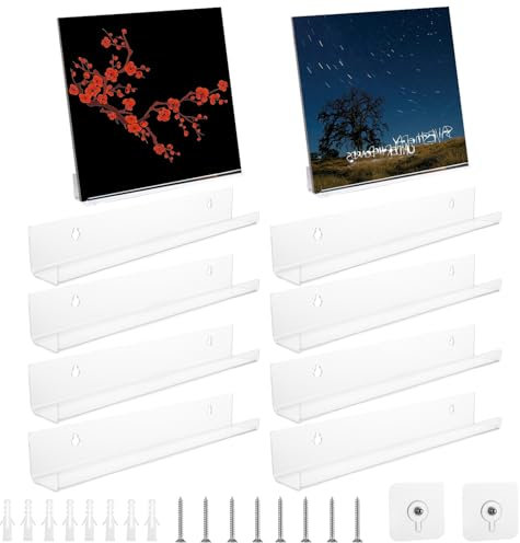 MUXHEL 12er-Set Schallplatten Wandhalterung, 30,5 x 4,3 x 4,3 cm Acryl-Regale für Album Record, Vinyl Regal Acryl, Schallplatten Halter Wand, für Platten und Fotos