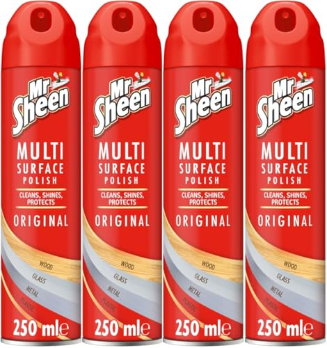 Mr Sheen Multi Surface Polish Spray, For Use on Wood, Plastic, Glass and Metal, Scent: Original, 250ml, Pack of 4