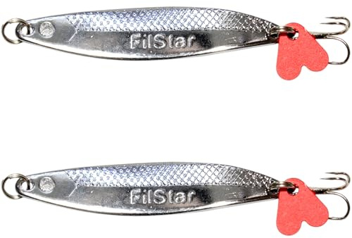 PRO FILSTAR Asymmetrisch Forellen Spoon Silber Set 2Stk, Drillingshaken | Graviert Forellenköder - Blinker Forelle & Raubfisch Angeln Köder - Wels & Hecht Fischköder - Kunstköder Wobbler
