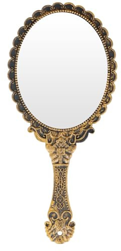 Amexo Vintage Handspiegel mit Griff, Schmink Spiegel, Friseur Spiegel, Kunststoff Handspiegel, 25x12cm, für Mädchen, Frauen, Reisenutzung (Bronze)