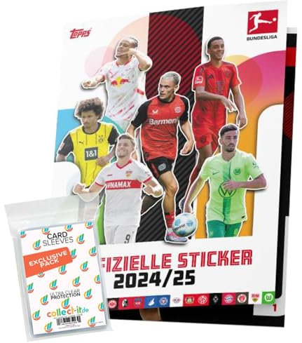 Bundle mit Topps Bundesliga Sammelsticker 2024/2025-1 Album+ exklusive collect-it Hüllen