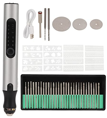 TOOLSGO Mini bolígrafo de grabado eléctrico recargable por USB, grabador giratorio inalámbrico plateado, herramienta de perforación de pulido y pulido portátil para joyería,