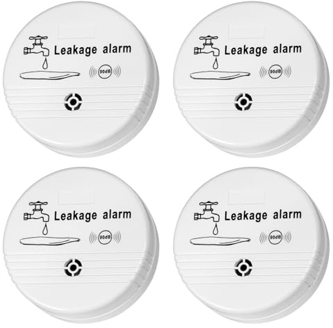 Fuers Vattenlarm vattensensor 4 stycken vattenlarm med batteri 90 dB vattennivågivare vattennivådetektor vattennivådetektor för källare, badrum, tvättstuga och kök