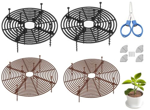 Abiyou 4 Piezas Protector de Macetas, Rejilla para Macetas Enviar Tijeras Plegables, Protección para Macetas, Cubierta para Macetas, Rejilla de Maceta, para Protección Vegetal (Negro+Marrón)