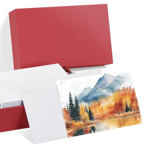PATIKIL 50 Sets Pure Cotton Watercolor Cards 140lb/300 GSM Postcards with Envelopes for Art Painting Creative Thank Notes, 5x7 Inch(Red)