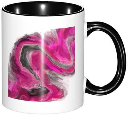 YXDVPALNE Magenta Schwarz Grau Juwel Ton Fluid Art Swirl, Keramiktasse Teetasse Kaffeetasse Keramiktasse 330 ml