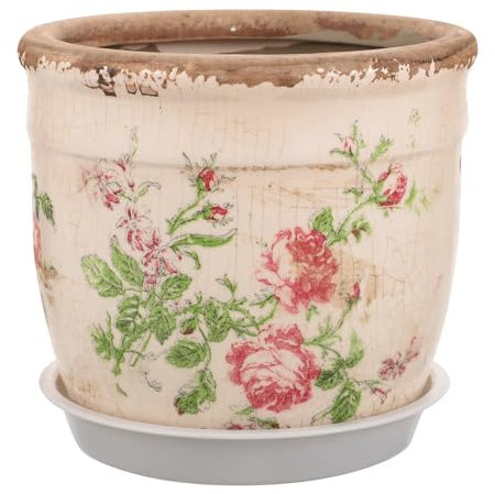 Lonsy Vintage Rose Ceramic Planter Pot Retro Flowerpot for Indoor Outdoor Plants Decorative Bowl Planter with Crackle Finish for Succulents and Small Plants