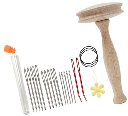 Holz Stopfpilz Set Flickenpilz mit 17 Nähnadeln Pilz Darner für Handnähen Socken Kleidung Tasche
