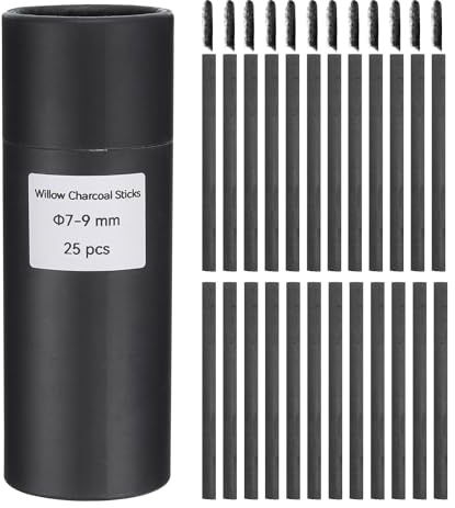 sourcing map Willow Charcoal Sticks, 7-9mm Willow Charcoal Pencils Soft Sketch Vine Art Supplies Set for Drawing Sketching Shading Painting Artists Beginners (Black, Pack of 25)