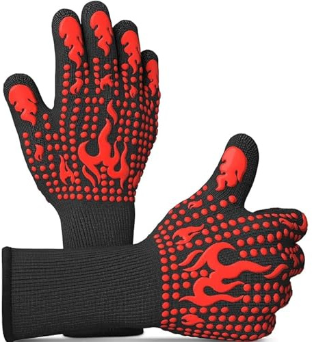 800°C/1472°F Heat Resistant BBQ Gloves – Aramid Oven Mitts for Grilling, Fire Pit & Wood Burner – Non-Slip Pair, UK Stock