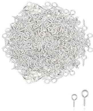 Small Screw Eye Pins - 200PCS Silver Small Metal Eye Pins - mini Screw Eyelets - Eyes Pin Hook (8mm+10mm) (Silver)