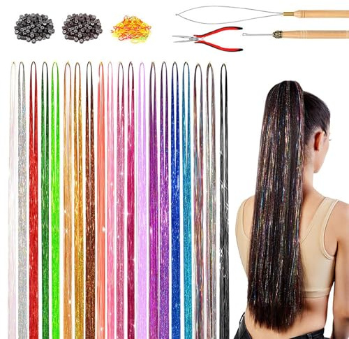 Tinsel Haarverlängerungen Hitzebeständiges Glitzer-Zubehör für Cosplay | Glänzende Tinsel Haarextensions Kollektion Für Den Täglichen Gebrauch Rollenspiele Mottopartys Hochzeiten Halloween Neujahr