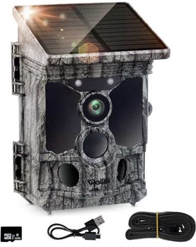Fototrappola Notturna con Pannello Solare, Rollei Foto Trappola 4K 48MP con App e Sensore di Movimento Videotrappola WiFi 0,3s con Batteria 5200 mAh e Scheda 32GB IP66, Fototrappola-4K-Wildlife-Camera