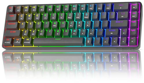 TMKB T68 Kabellose Mechanische Gaming-Tastatur, Tri-Mode (Bluetooth/5.0/2.4GHz/USB-C), 60% RGB Tastatur mit 68 Tasten (QWERTY Layout), Blue Switches - Schwarz