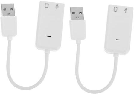 2 Stück USB Externe Soundkarte für Laptop und Pc, Weiß | Kunststoffgehäuse, Unabhängiger Klangchip, Mikrofoneingang und Störschutz für Audioausgabe
