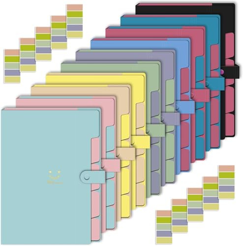 wapstibck Fächermappe A4 Mit Etiketten, 10 Stück Mappe mit Fächern, Bunte Wasserdicht Dokumentenmappe für Büro Schule Bürobedarf (10 Farben)