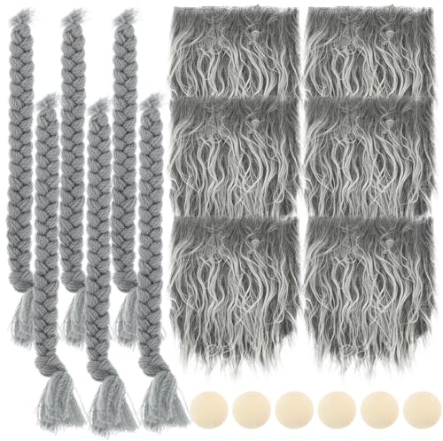 GALPADA DIY Barba Pretagliata per Gnomi Accessori Decorativi in Pelliccia Sintetica Grigia con Perle in Legno Materiali Artigianali per Creazioni Fai da Te Natale e Decorazioni Casa