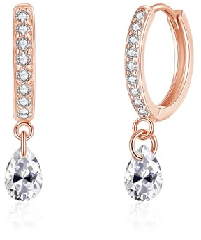 Glintara Örhängen silver 925 hängande, kreolskt silver 925 med vattendroppar/rektangel/blad/stjärna/hjärta/rund/kvadrat hängande zirkon, allergivänliga örhängen, hängande lätta hängande örhängen för