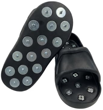 Nagelschuhe Estrichschuhe Gr. 45-50 – 20mm Stahl-Spikes für Epoxidharz, Nivelliermasse & Bodenbeschichtung – Robuste Gummi-EVA Sohle Slip-In Arbeitsschuhe – Rutschfest & Sicher (2, Schwarz, 45-50)