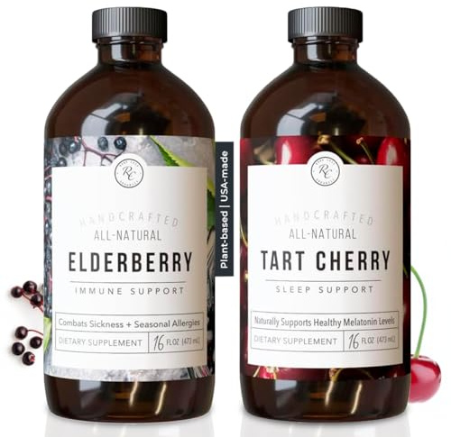 Rowe Casa Organics Tart Cherry Organic Sleep Support and Elderberry Immune Support with Antioxidants, Zinc, and Vitamin C