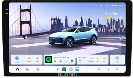 Ossuret Android 13 Autoradio Récepteur Radio Automobile Navigation GPS, 8 cœurs 8+256 Go Système d'infodivertissement Automobile Écran Tactile 9 Pouces 2K HD CarPlay sans Fil Android Auto Bluetooth