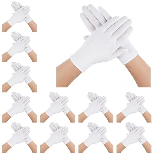12 Pair White Cotton Gloves for Dry Hands Sleeping White Gloves for Moisturizing Hands Work Glove for Coin Jewelry Service Women and Men Cotton Glove for Eczema Lotion Spa Glovess for Lotion Overnight