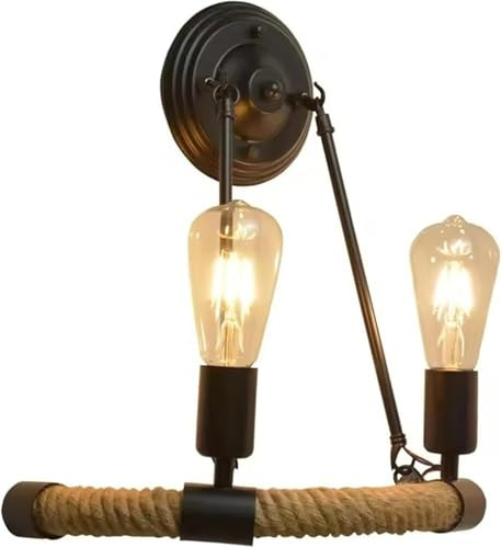 American Retro Loft Wall Lamp Restaurant Cafe Lighting Fixture Hemp Rope Wall Light for Bedroom Bedside Asile Stair Balcony Lamp(Warm Light)