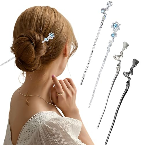 Haarstab 4 Pcs Groß Chinesische Haarnadel Japanisch Hair Stick Haarstäbchen Hochsteckfrisur/Fixierfrisur, Geeignet für Langes und Dickes Haar