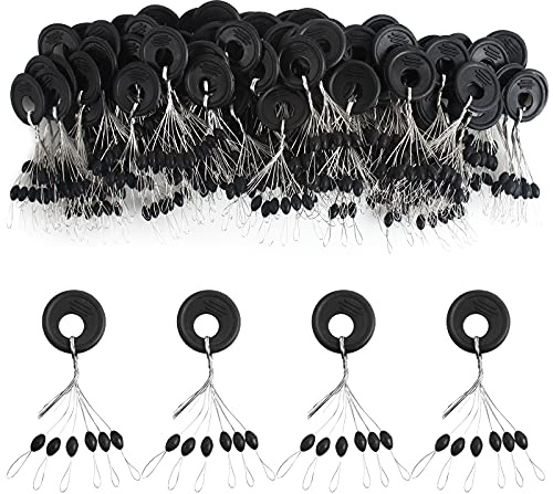 VIPMOON 600 Stück Gummistopper Angeln, 6 in 1 Gummi Positionierer für 0,13–0,37mm Angelschnur Forellen Stopper Angeln, Kleine Schwarze Stopper Angeln, Oval und Zylindrisch