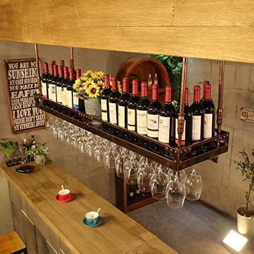 WURE Portabottiglie rovesciabile Porta Ferro battuto a Muro Portabicchieri pensile Europeo Portabottiglie da Vino Altezza Regolabile Bar Bicchieri da Vino a casa Mensola Ornamenti creativi Calice