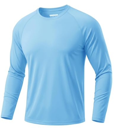 TACVASEN Sun Protection Shirts - Outdoor Long Sleeve Shirts for Men - Quick Dry Fishing & Hiking Tops - Lightweight Blue