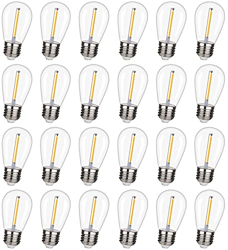 CLSETAIC Shatterproof & Waterproof S14 Replacement LED Light Bulbs – 1W Equivalent to 11W, Non-Dimmable Worm White 2200K,100LM,Plastic Bulbs, E26 Base Edison Bulbs (24 Pack)