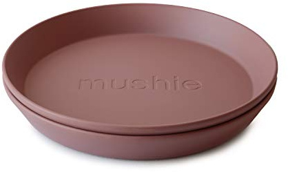 mushie Runde Geschirrteller für Kinder | 2er-Set | wiederverwendbar BPA-frei | spülmaschinenfest & mikrowellengeeignet | leicht zu halten | hergestellt in Dänemark | Woodchuck