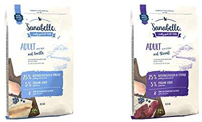 Sanabelle Adult mit Forelle | Katzentrockenfutter für ausgewachsene Katzen & Adult mit Strauß | Katzentrockenfutter für ausgewachsene Katzen (ab dem 12. Monat), 1er Pack (1 x 10000 g)