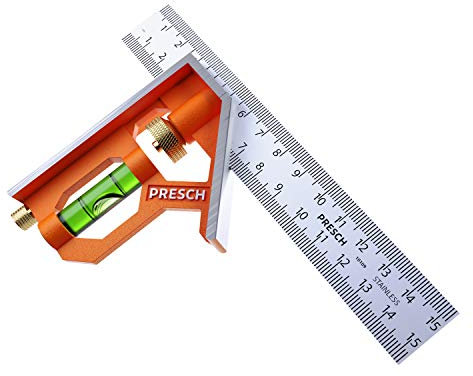 Presch Combination Square 150mm Metric – Accurate Universal Adjustable Carpenter Square with Stainless Metal Stop Ruler and Scribing Tool - Professional Measuring Tool