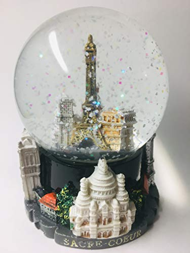 Vianaya - Sfera di neve Parigi Torre Eiffel, base in resina con monumenti in 3D e globo in vetro con glitter scintillanti, colore nero, misura media (altezza 11 cm)