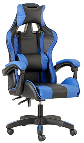 Baroni Home Sedia da Gaming, Sedia Ufficio Ergonomica con Schienale Regolabile, Poggiatesta e Supporto Lombare, Blu
