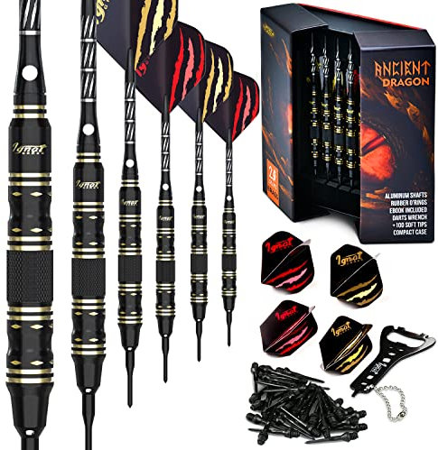 IgnatGames Kunststoffspitzen-Dart-Set - Softtip-Darts für elektronische Dartscheibe - Aluminiumschaft mit O-Ringen, Extra-Spitzen und Extra-Flights + Dart-Schlüssel + innovatives Etui