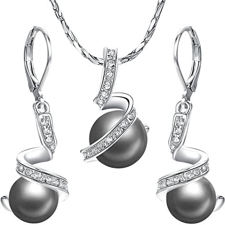 Aleasha Perlenanhänger Halskette Ohrring Set Damen Silber Kette Schmuck Set Edelstahl Geschenk 45CM