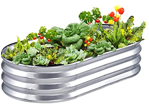 VEVOR Jardinière 122,5x62,5x28 cm Lit de Jardin Surélevé en Métal Galvanisé Bac de Plantation avec Base Ouverte pour Cultiver Fleurs Végétaux Herbes Plantes Grasses Jardin Terrasse Patio Balcon Argent