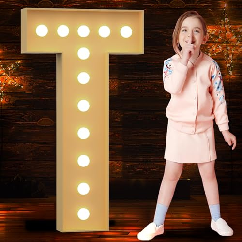 Tongjoy 4FT Light Up Letters, Marquee Light Up Letters, Marquee Letters, Large Giant Letters for Engagement Decorations Birthday Party Decor Wedding Decorations, Balloon Arch Kit Letter T