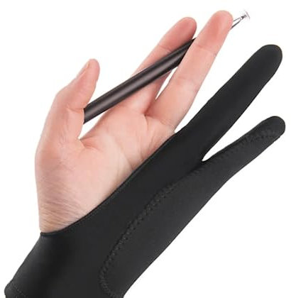 Artist Digital Drawing Glove With Anti-Fouling, Two Finger Anti-Touch Smudge Guard and Palm Rejection for iPad Tablet Graphics, Left & Right Hand