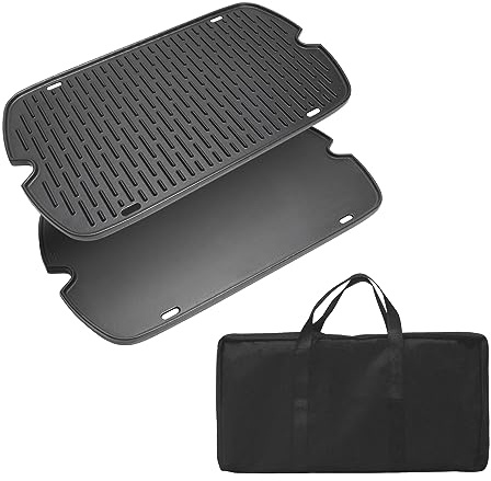 SafBbcue Gusseisen Kochpfanne für Weber Traveler Portable Series Gasgrill, Grillplatte für Weber 9010001 9011701 9013001 9020001 9030001 9030001 Traveler Portable Grill, Grillplatte mit Tragetasche | Grilleinsatz für Weber 9010001 9011701 9013001 9020001 9030001 Traveler Tragbarer Gasgrill, mit robuster Tragetasche, 7034