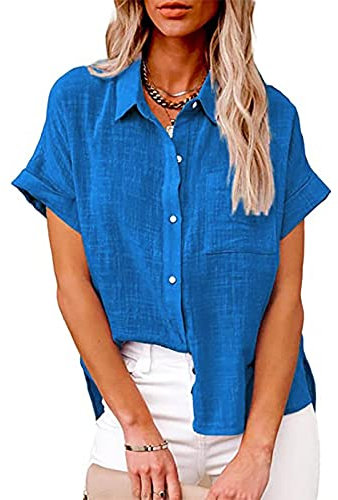 T Shirt Oversized Damen Damen Bluse Kurzarm Sommershirts Mode Lose Tunika Lose Knöpfe Oberteile Tshirt mit Kragen Kurz Ärmel T Shirt Tops Bunte V-Ausschnitte Elegant Damenblusen Hemdbluse