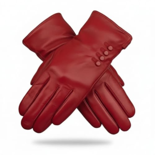 TheGloveHut Damen Echtes Weiches Leder Handschuhe Vollständig Gefüttert Geschenk Verpackt (Rot, Klein 6.5 )