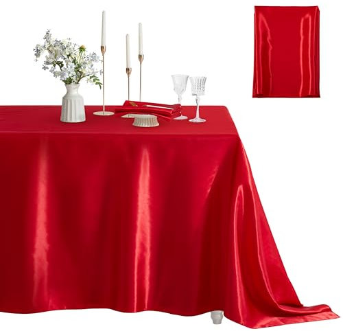 Counfeisly Satin-Tischdecke, rechteckig, seidig, weich, Satin-Esstischdecken für Hochzeitsbankett, Tischdekoration, Esszimmer, Innen- und Außenbereich, 152,4 x 273,9 cm, Rot, 1 Stück